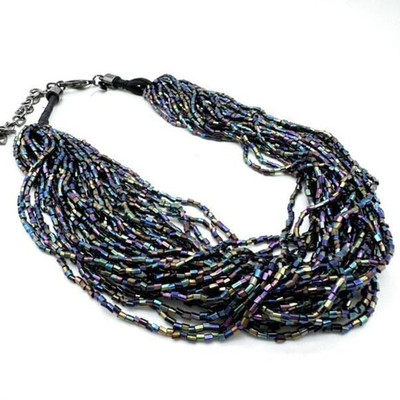 Chico’s stunning iridescent beaded layered choker necklace black multicolor - Picture 2 of 8